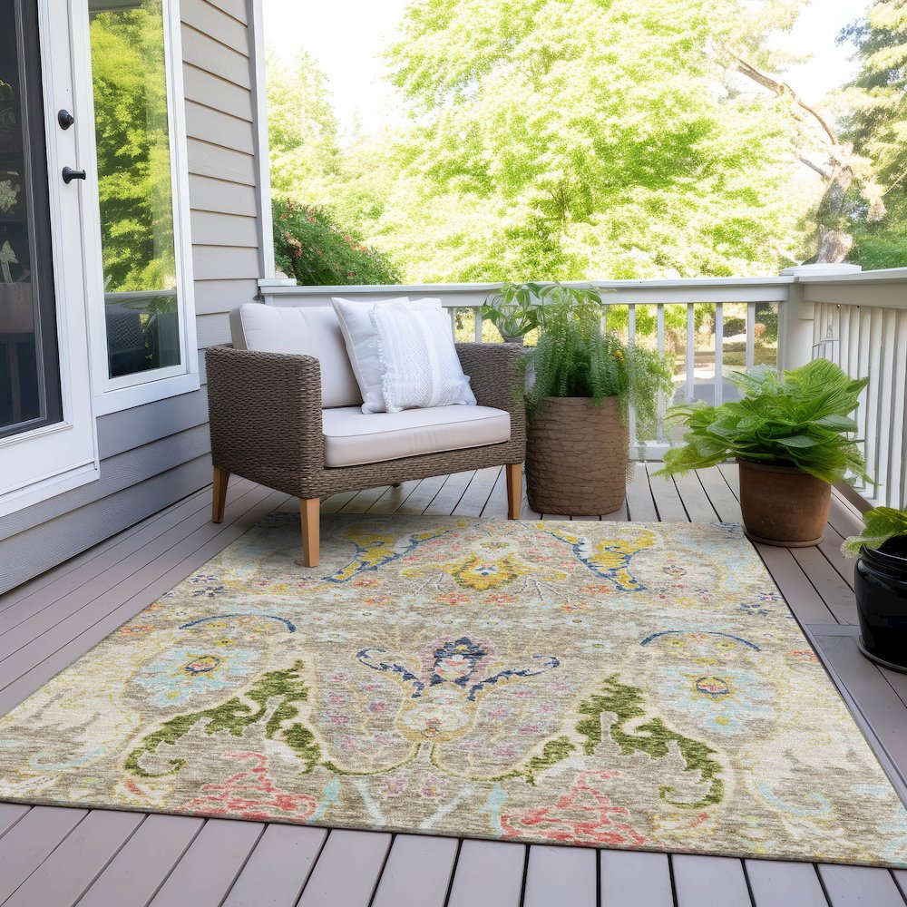 Machine Washable Indoor/Outdoor Chantille Beige 2'6" x 3'10" Rug. Picture 8