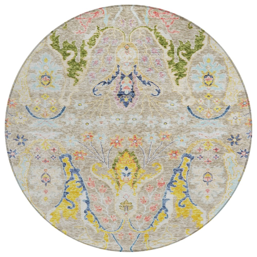 Machine Washable Indoor/Outdoor Chantille Beige 8' x 8' Round Rug. Picture 1