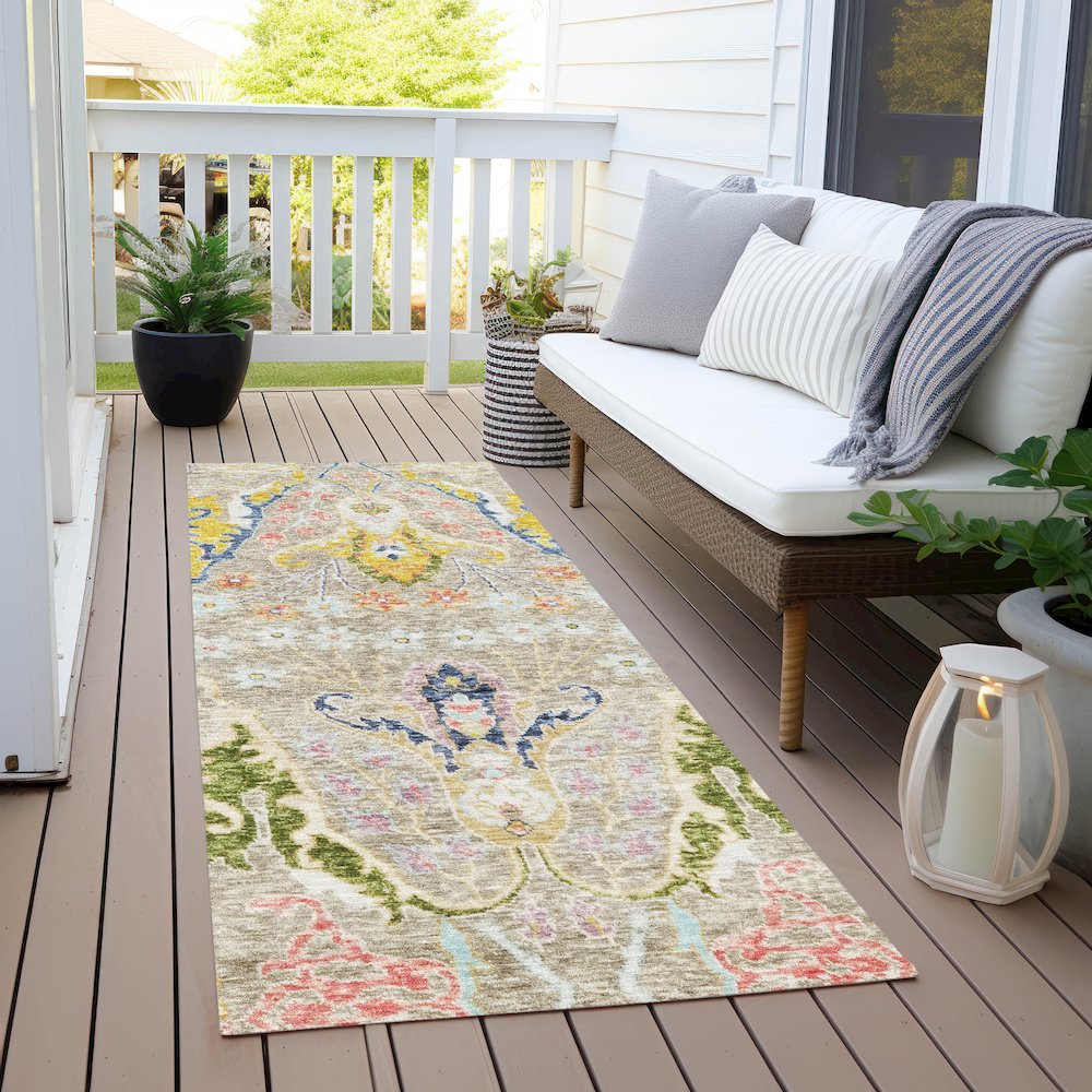 Machine Washable Indoor/Outdoor Chantille Beige 2'3" x 7'6" Runner Rug. Picture 6