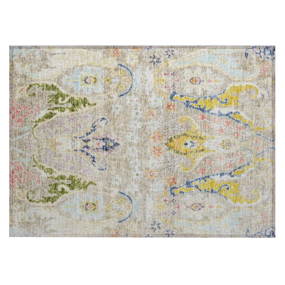Machine Washable Indoor/Outdoor Chantille Beige 1'8" x 2'6" Rug. Picture 1