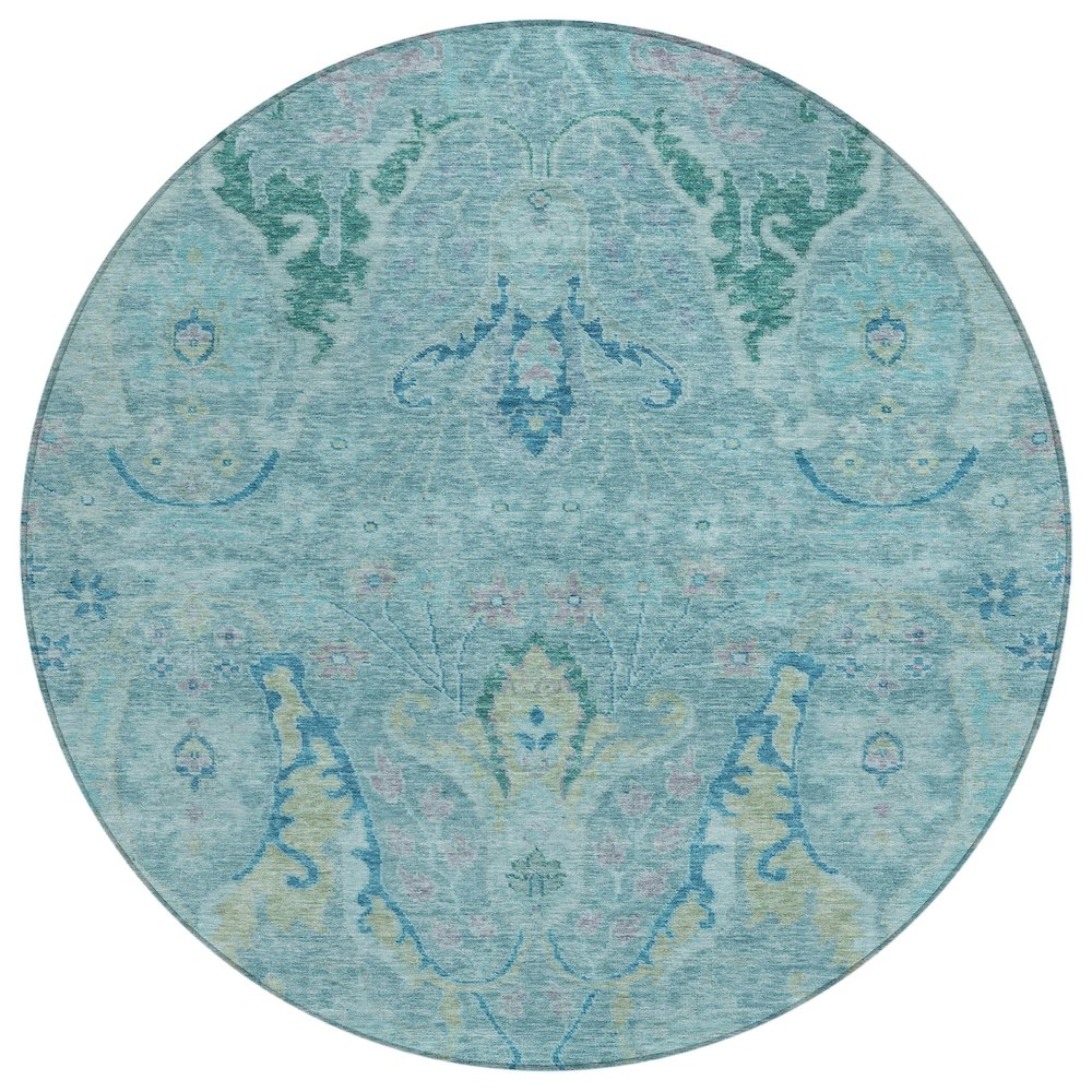 Machine Washable Indoor/Outdoor Chantille Blue 8' x 8' Round Rug. Picture 1