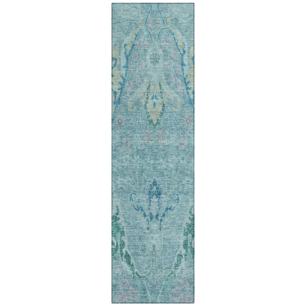 Machine Washable Indoor/Outdoor Chantille Blue 2'3" x 7'6" Runner Rug. Picture 1