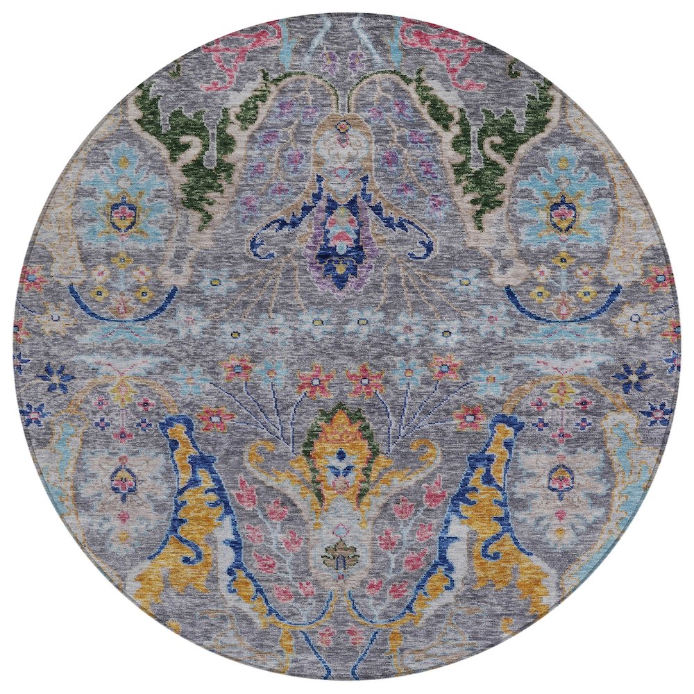 Machine Washable Indoor/Outdoor Chantille Gray 8' x 8' Round Rug. Picture 1