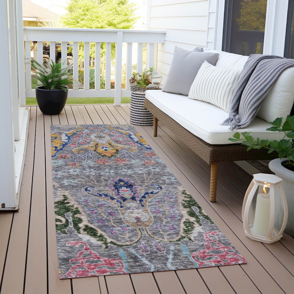 Machine Washable Indoor/Outdoor Chantille Gray 2'3" x 7'6" Runner Rug. Picture 6