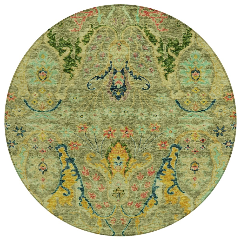 Machine Washable Indoor/Outdoor Chantille Green 8' x 8' Round Rug. Picture 1
