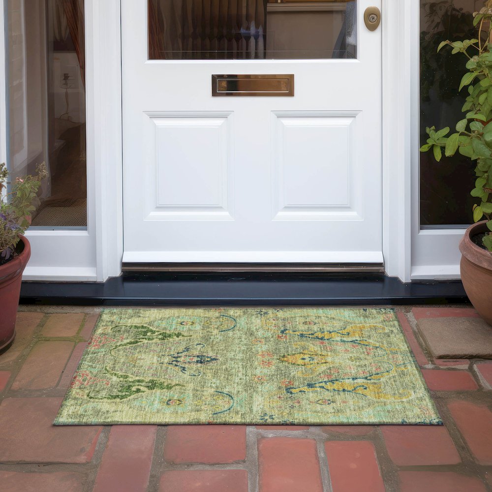Machine Washable Indoor/Outdoor Chantille Green 1'8" x 2'6" Rug. Picture 6