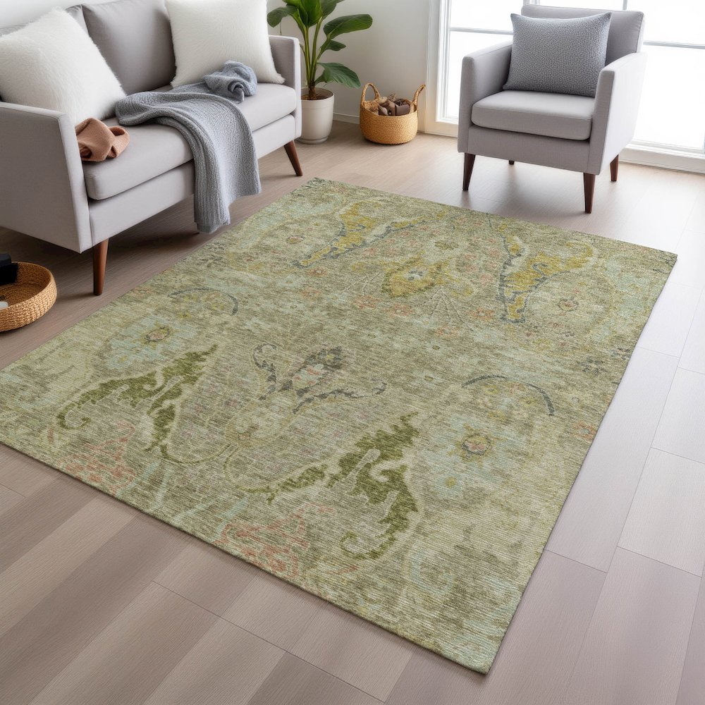 Machine Washable Indoor/Outdoor Chantille Khaki 2'6" x 3'10" Rug. Picture 5