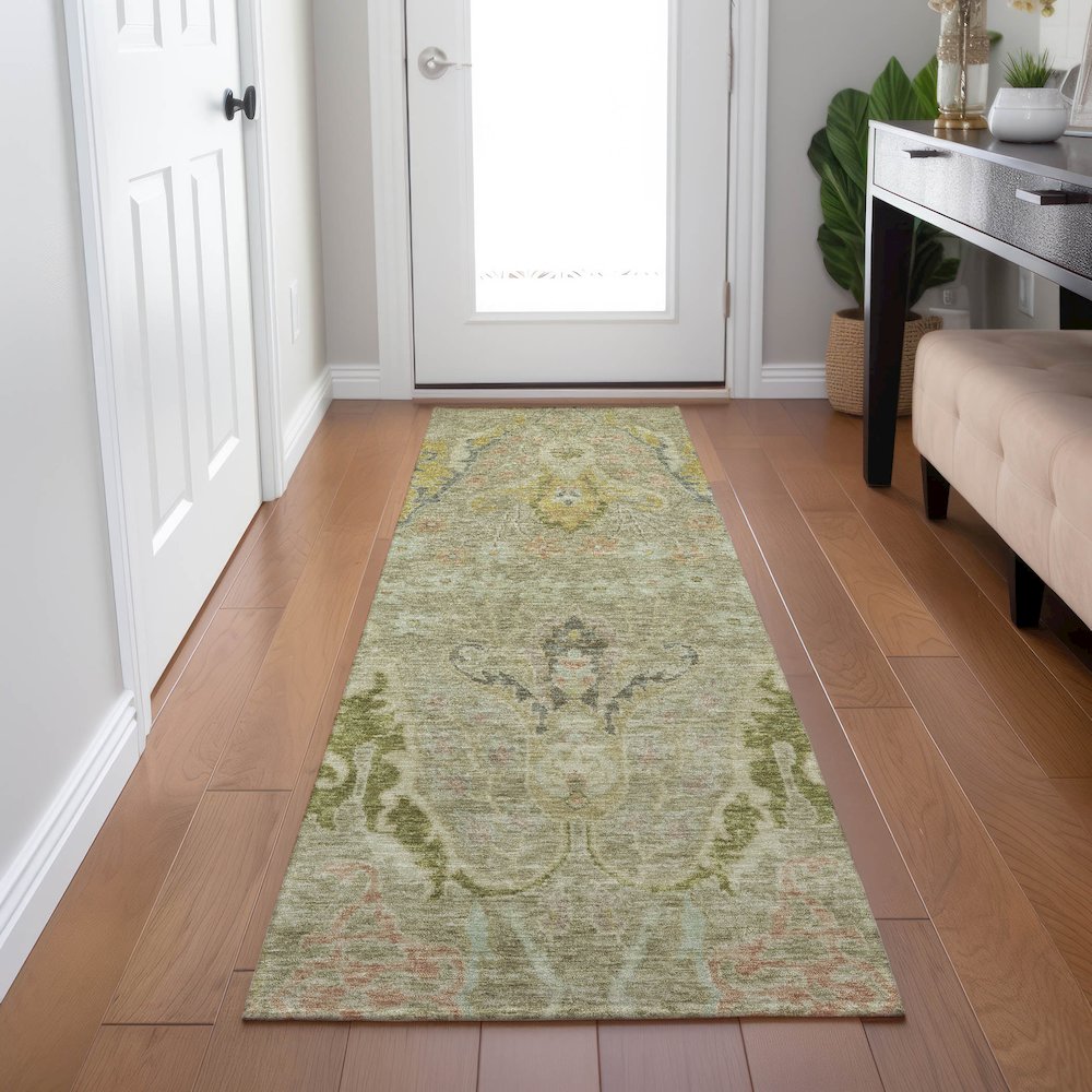Machine Washable Indoor/Outdoor Chantille Khaki 2'3" x 7'6" Runner Rug. Picture 5