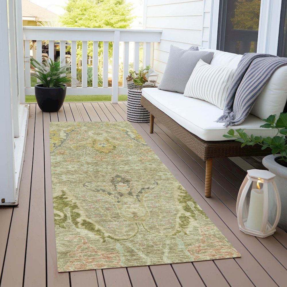 Machine Washable Indoor/Outdoor Chantille Khaki 2'3" x 7'6" Runner Rug. Picture 6
