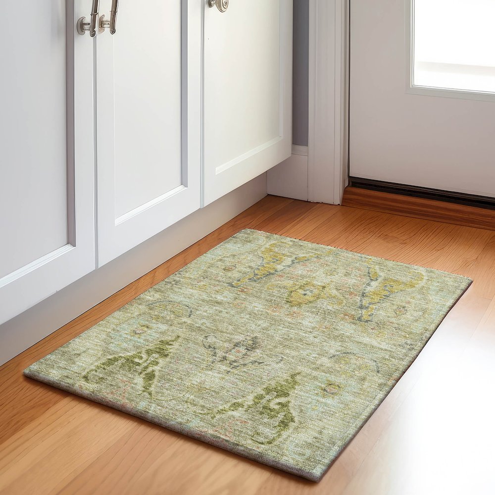 Machine Washable Indoor/Outdoor Chantille Khaki 1'8" x 2'6" Rug. Picture 5