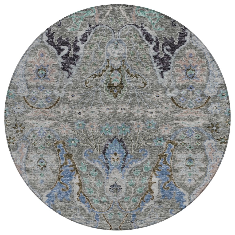 Machine Washable Indoor/Outdoor Chantille Pewter 8' x 8' Round Rug. Picture 1
