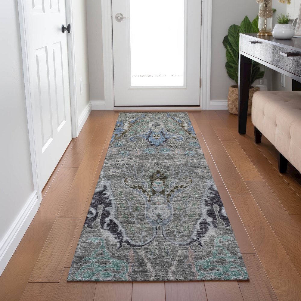Machine Washable Indoor/Outdoor Chantille Pewter 2'3" x 7'6" Runner Rug. Picture 5