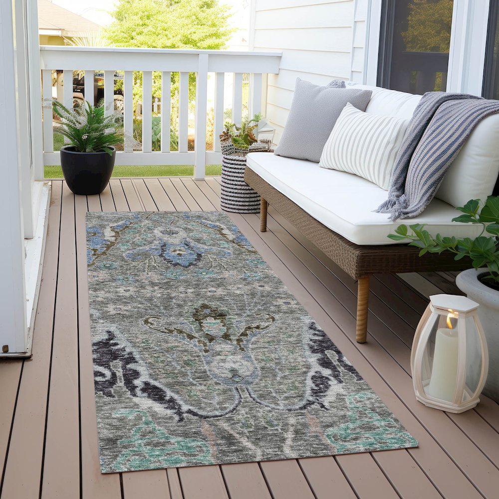 Machine Washable Indoor/Outdoor Chantille Pewter 2'3" x 7'6" Runner Rug. Picture 6