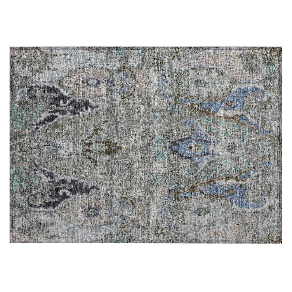 Machine Washable Indoor/Outdoor Chantille Pewter 1'8" x 2'6" Rug. Picture 1