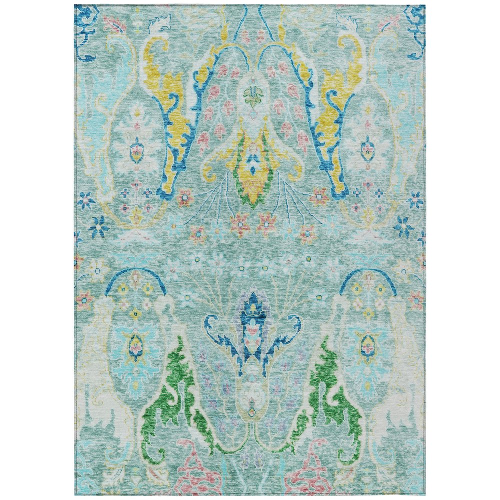 Machine Washable Indoor/Outdoor Chantille Teal 2'6" x 3'10" Rug. Picture 1