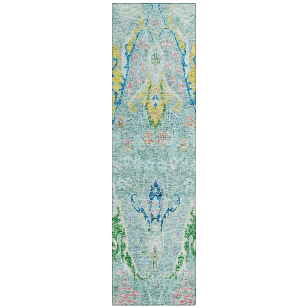 Machine Washable Indoor/Outdoor Chantille Teal 2'3" x 7'6" Runner Rug. Picture 1
