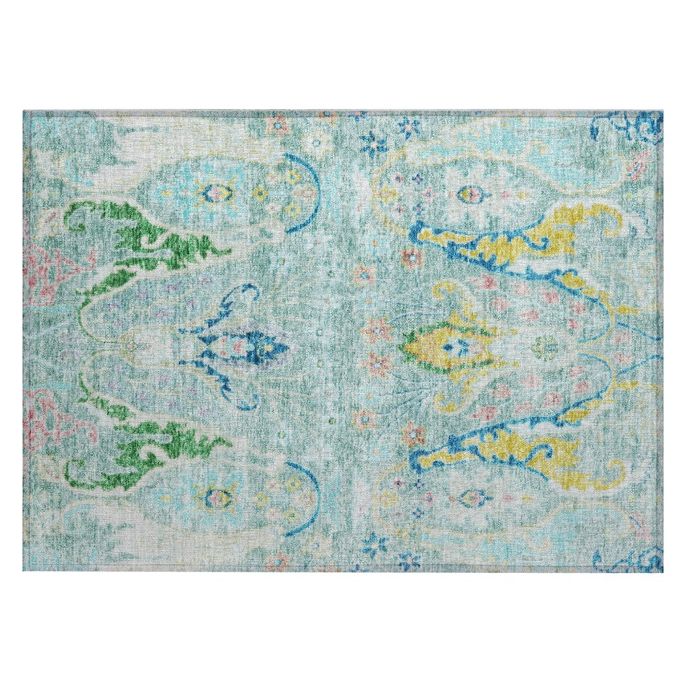 Machine Washable Indoor/Outdoor Chantille Teal 1'8" x 2'6" Rug. Picture 1