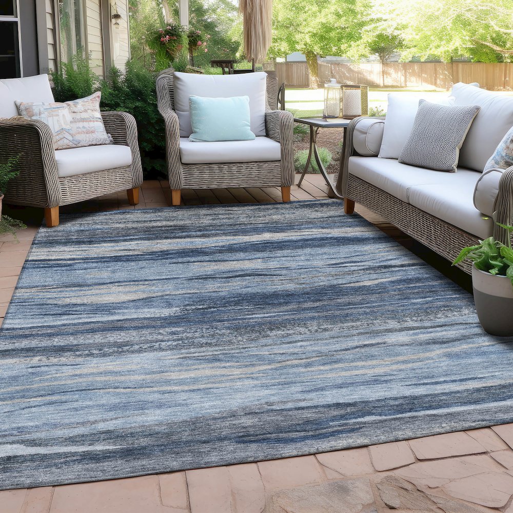 Machine Washable Indoor/Outdoor Chantille Blue 2'6" x 3'10" Rug. Picture 7