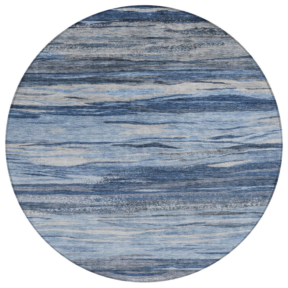 Machine Washable Indoor/Outdoor Chantille Blue 8' x 8' Round Rug. Picture 1