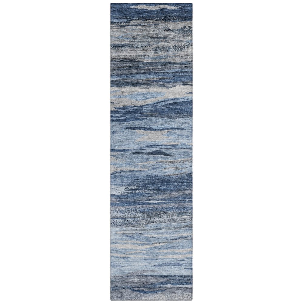 Machine Washable Indoor/Outdoor Chantille Blue 2'3" x 7'6" Runner Rug. Picture 1