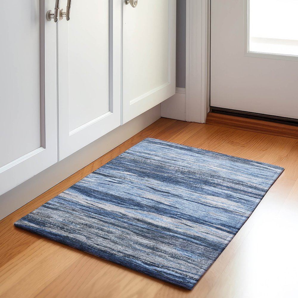 Machine Washable Indoor/Outdoor Chantille Blue 1'8" x 2'6" Rug. Picture 5