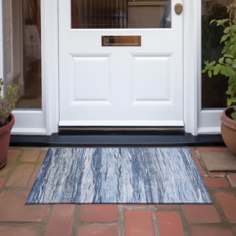 Machine Washable Indoor/Outdoor Chantille Blue 1'8" x 2'6" Rug. Picture 6