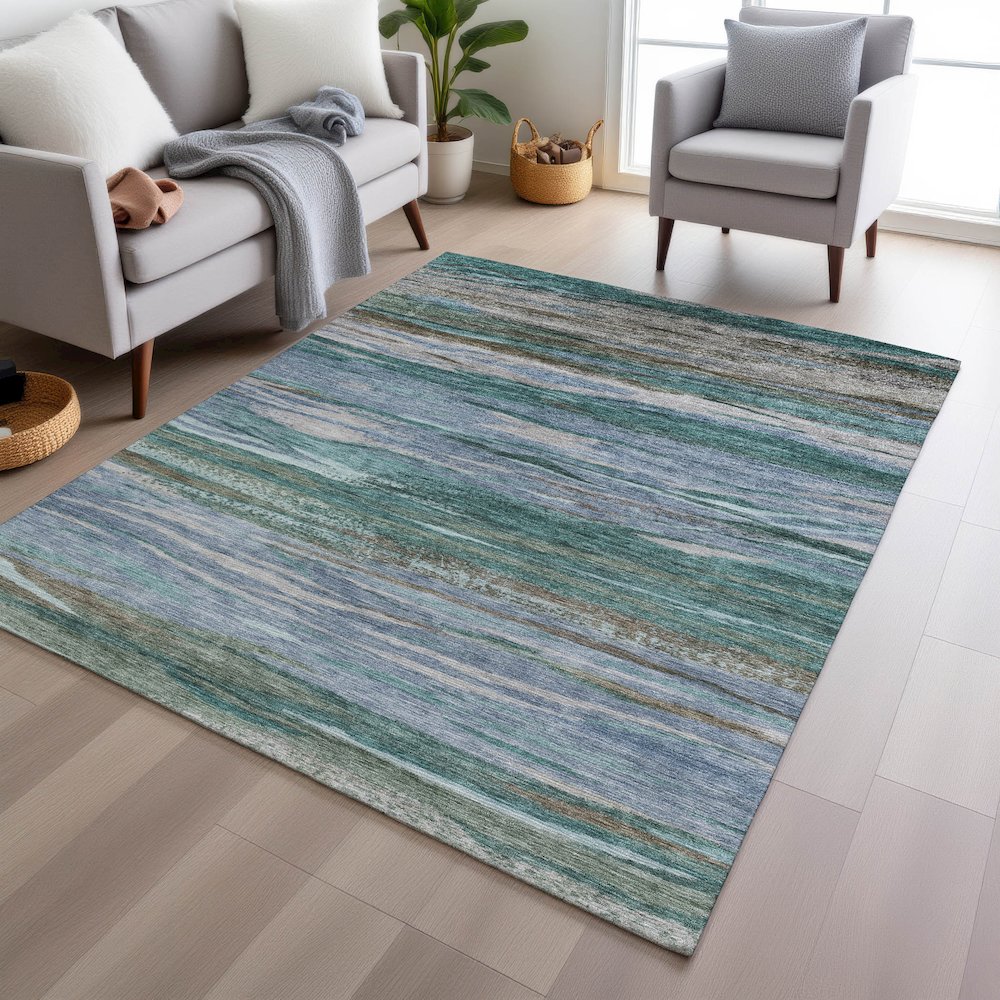 Machine Washable Indoor/Outdoor Chantille Teal 2'6" x 3'10" Rug. Picture 5