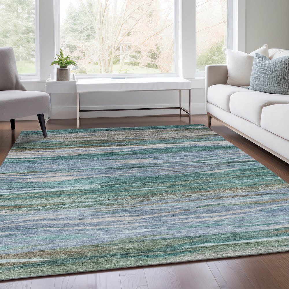 Machine Washable Indoor/Outdoor Chantille Teal 2'6" x 3'10" Rug. Picture 6
