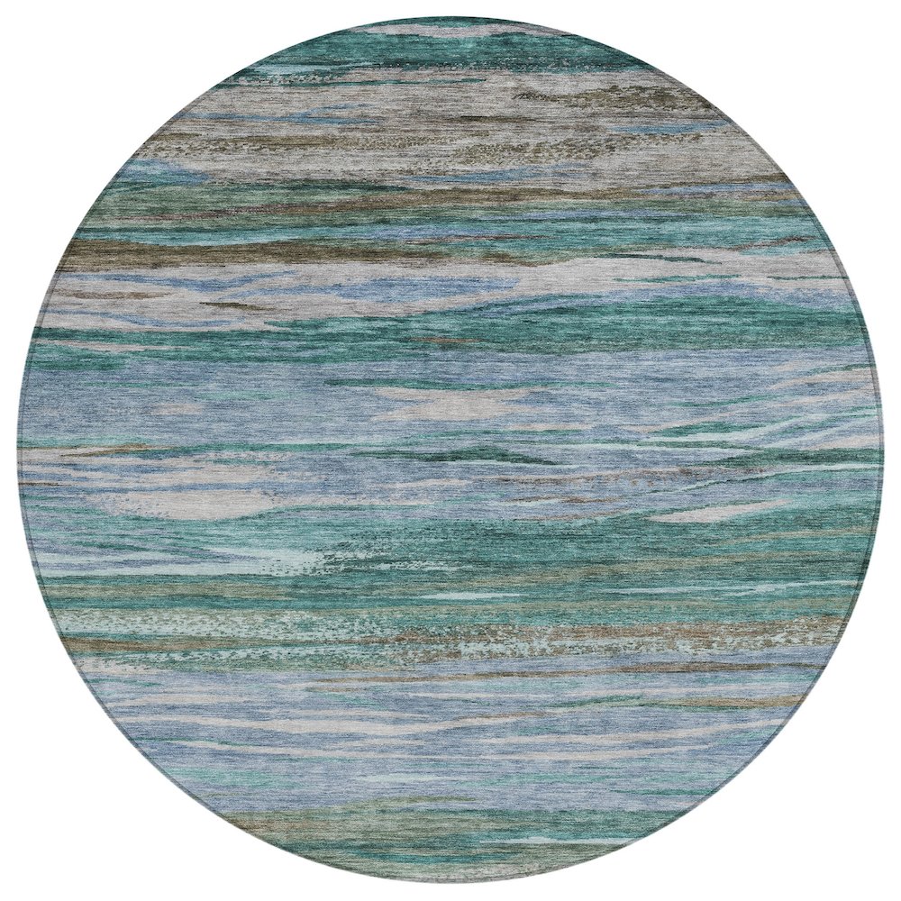 Machine Washable Indoor/Outdoor Chantille Teal 8' x 8' Round Rug. Picture 1