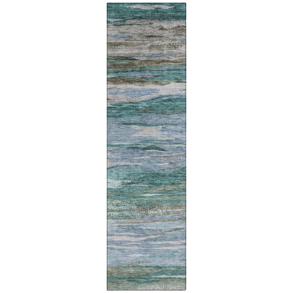 Machine Washable Indoor/Outdoor Chantille Teal 2'3" x 7'6" Runner Rug. Picture 1
