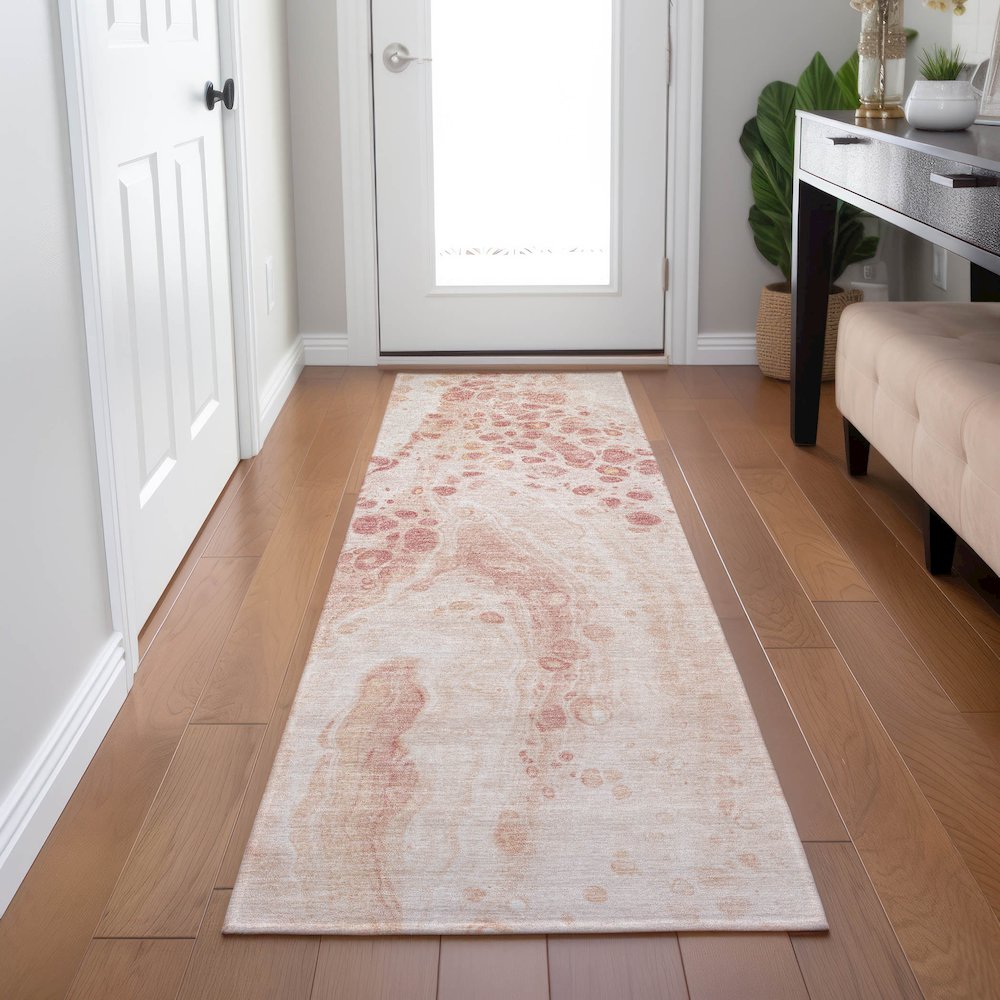 Machine Washable Indoor/Outdoor Chantille Salmon 2'3" x 7'6" Runner Rug. Picture 5