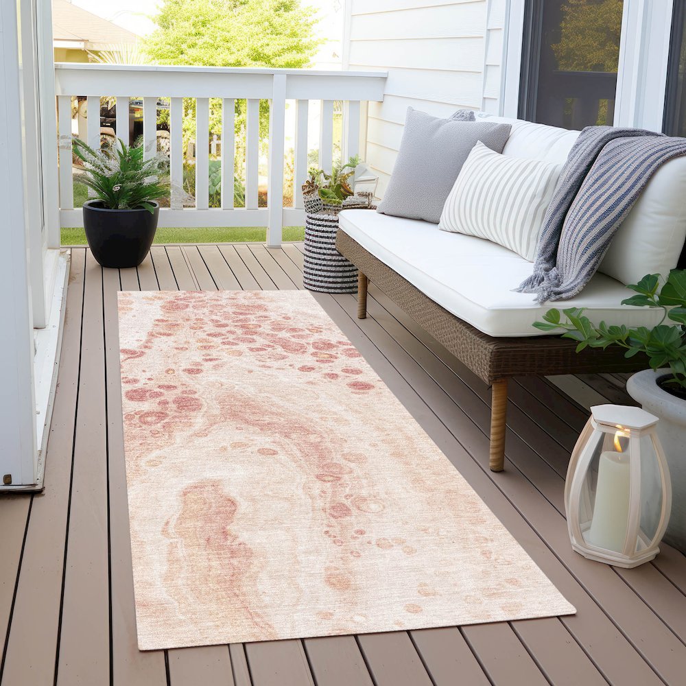 Machine Washable Indoor/Outdoor Chantille Salmon 2'3" x 7'6" Runner Rug. Picture 6