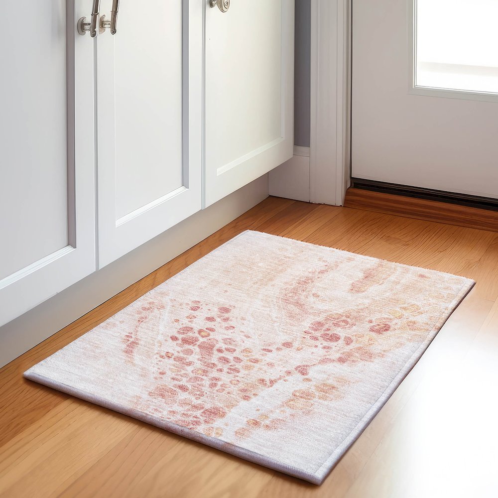 Machine Washable Indoor/Outdoor Chantille Salmon 1'8" x 2'6" Rug. Picture 5