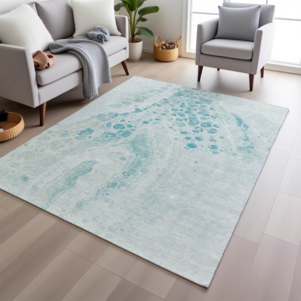 Machine Washable Indoor/Outdoor Chantille Teal 2'6" x 3'10" Rug. Picture 5