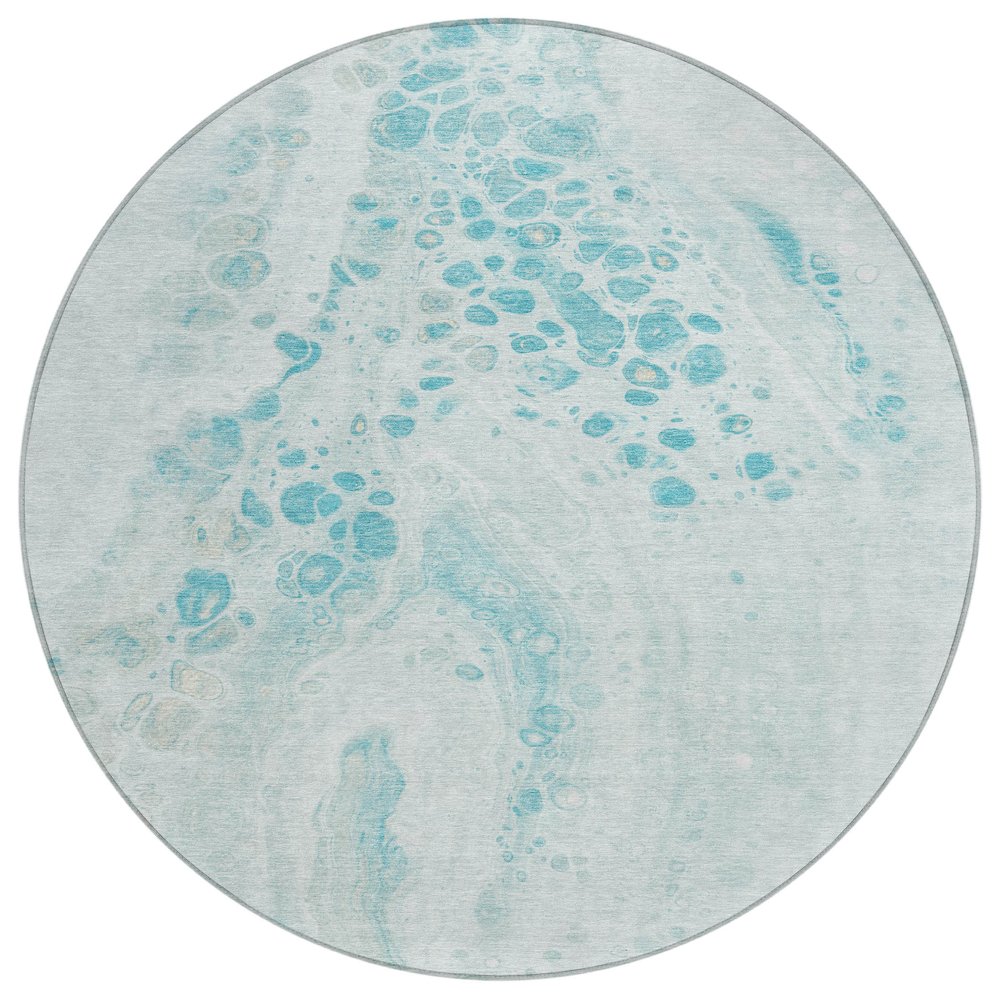 Machine Washable Indoor/Outdoor Chantille Teal 8' x 8' Round Rug. Picture 1