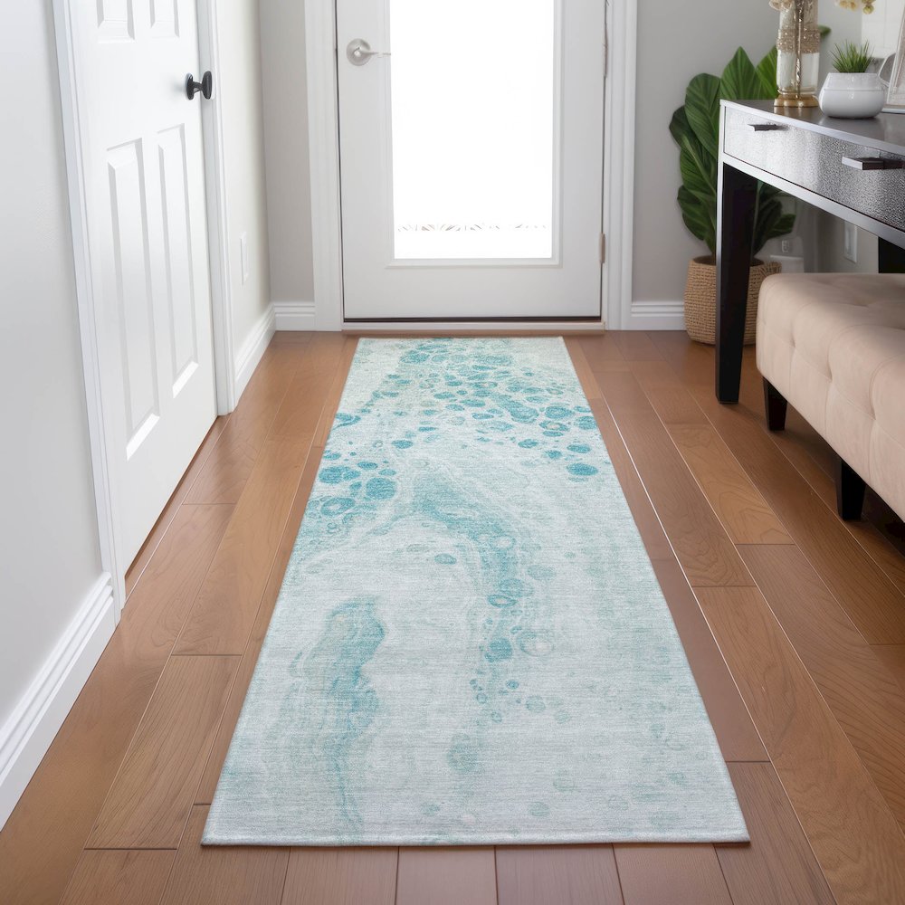 Machine Washable Indoor/Outdoor Chantille Teal 2'3" x 7'6" Runner Rug. Picture 5