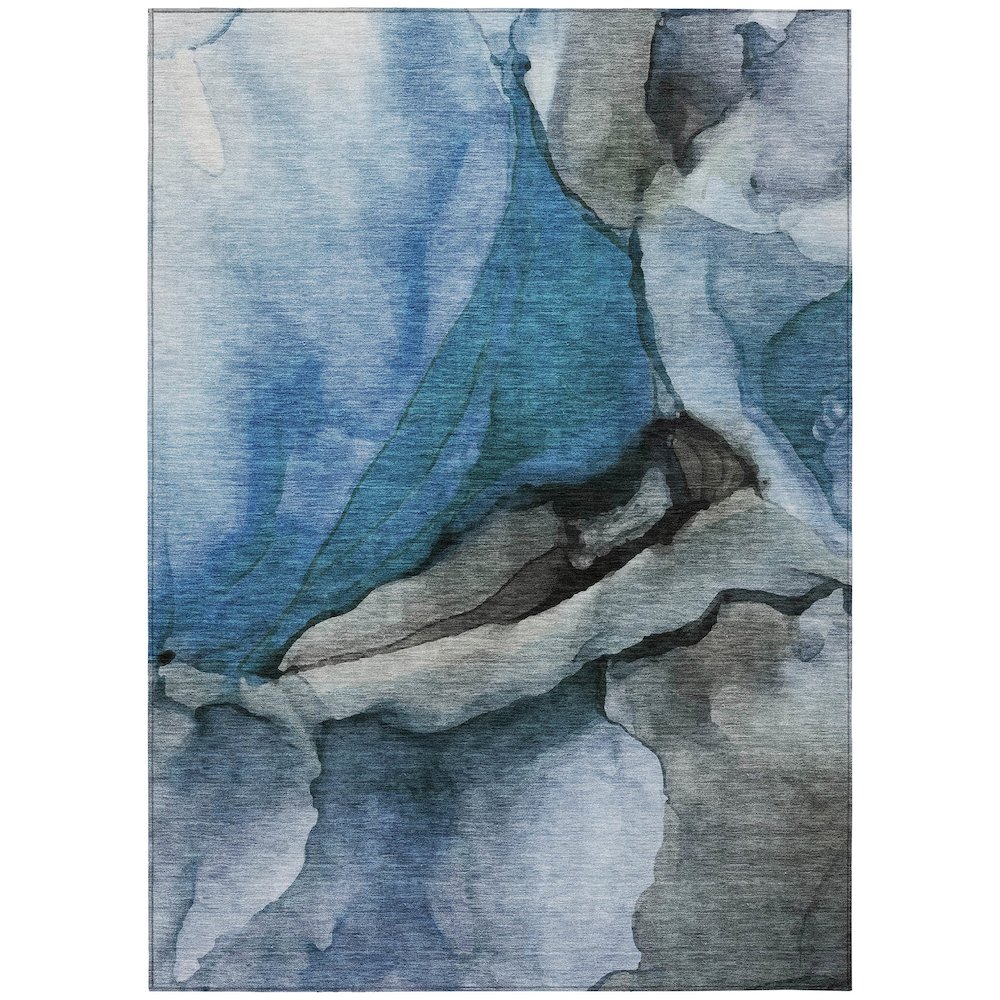 Machine Washable Indoor/Outdoor Chantille Blue 2'6" x 3'10" Rug. Picture 1