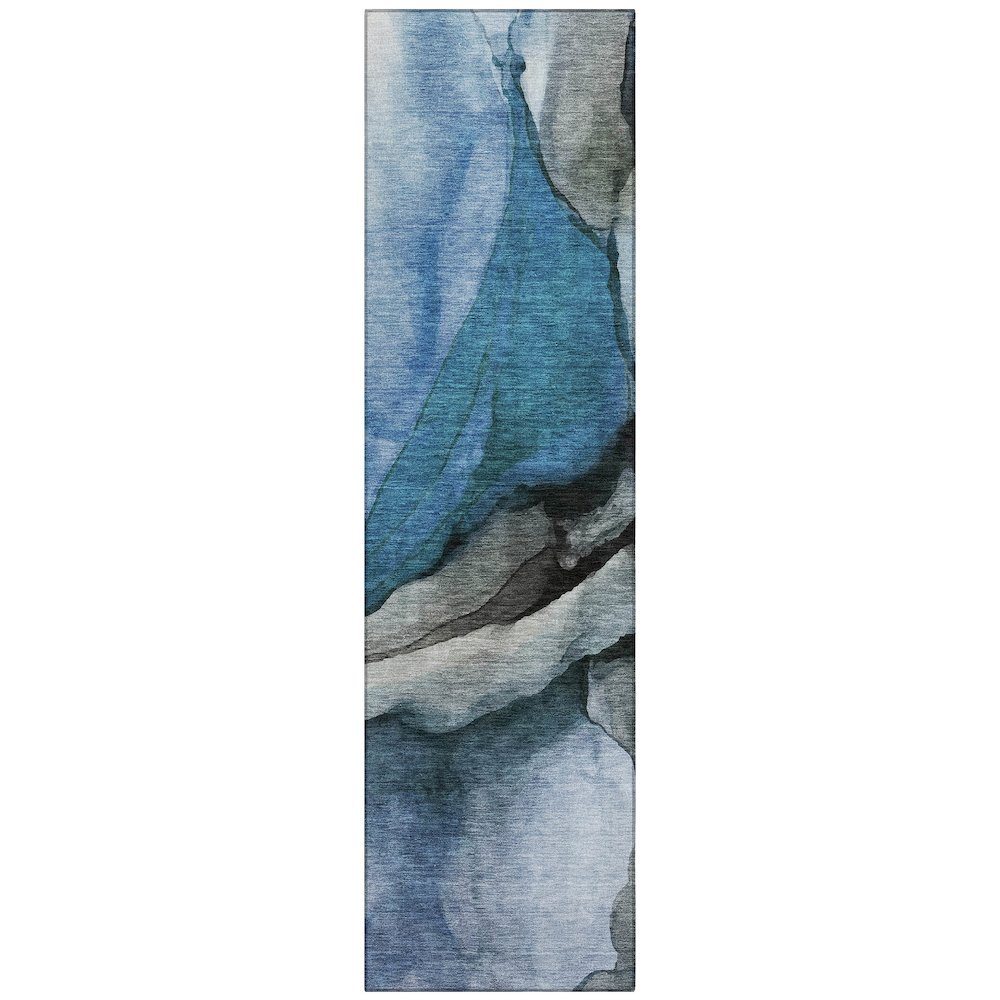 Machine Washable Indoor/Outdoor Chantille Blue 2'3" x 7'6" Runner Rug. Picture 1