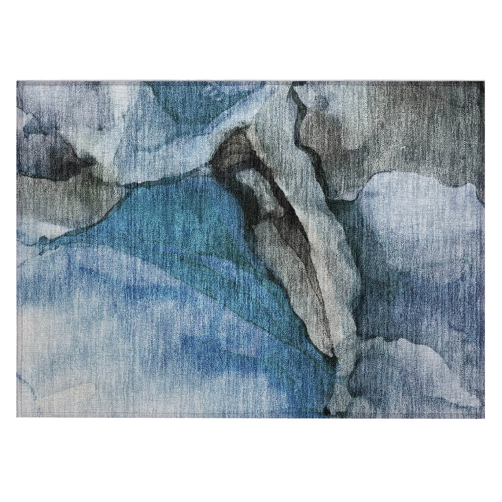 Machine Washable Indoor/Outdoor Chantille Blue 1'8" x 2'6" Rug. Picture 1