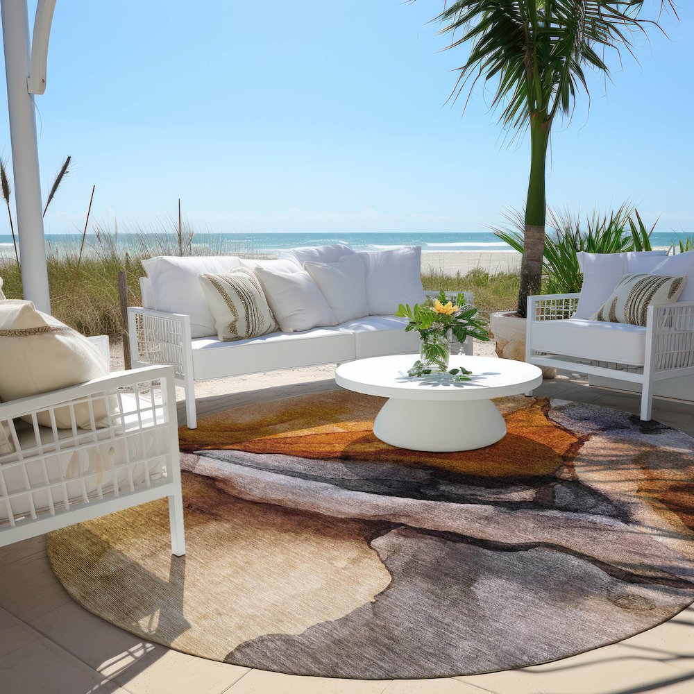 Machine Washable Indoor/Outdoor Chantille Paprika 8' x 8' Round Rug. Picture 6