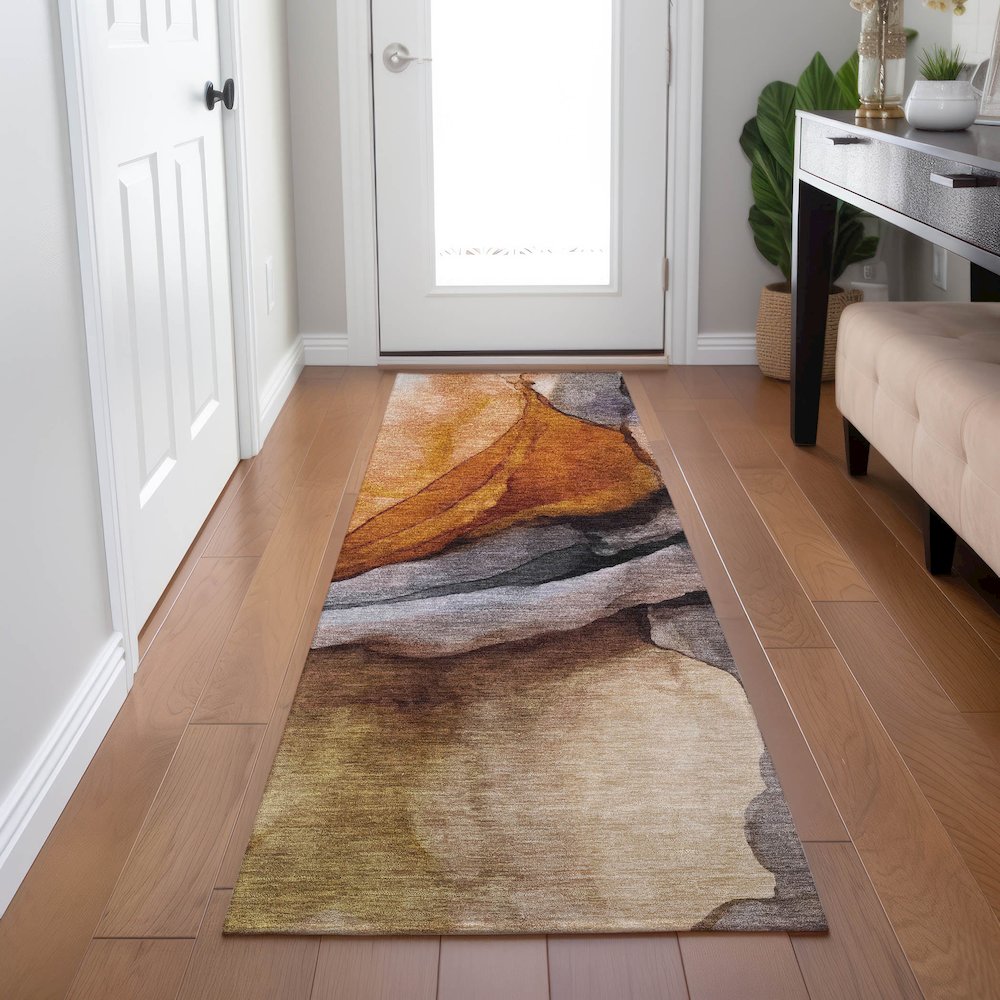 Machine Washable Indoor/Outdoor Chantille Paprika 2'3" x 7'6" Runner Rug. Picture 5