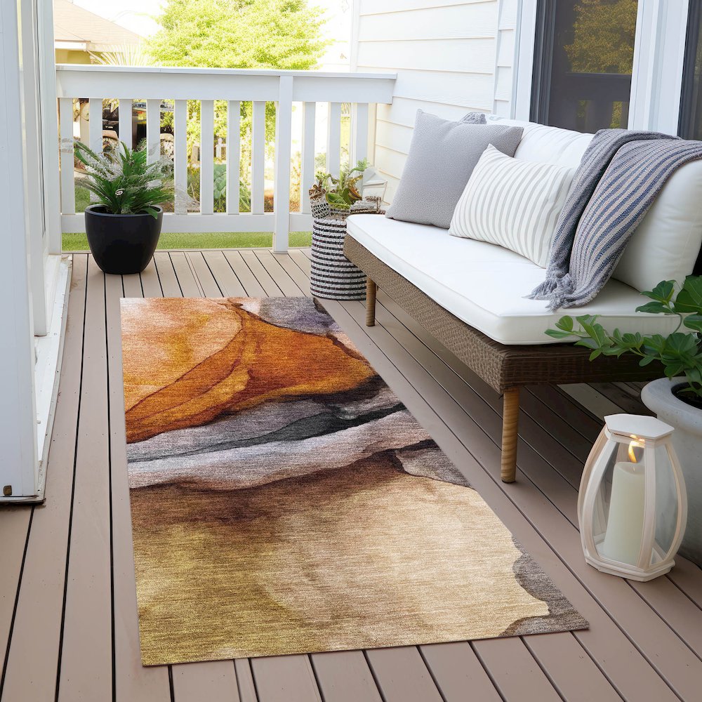 Machine Washable Indoor/Outdoor Chantille Paprika 2'3" x 7'6" Runner Rug. Picture 6