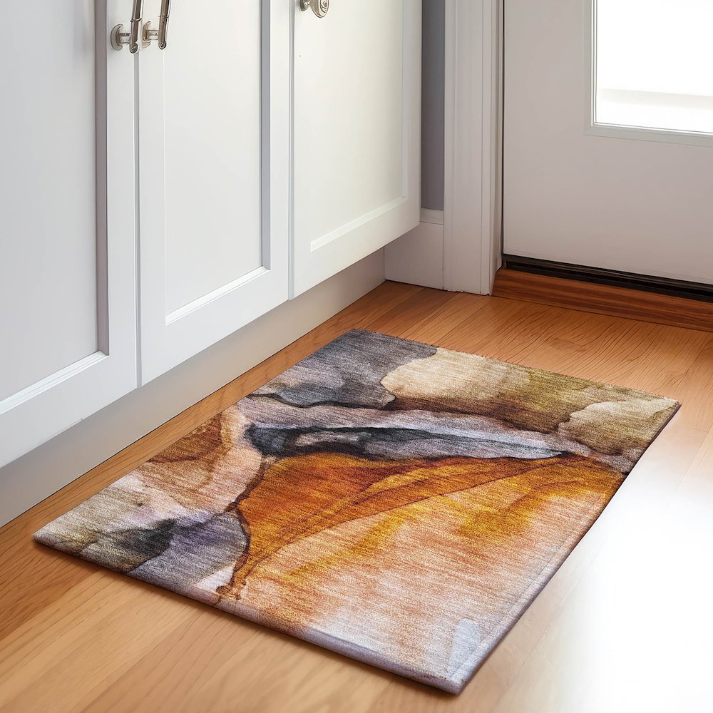 Machine Washable Indoor/Outdoor Chantille Paprika 1'8" x 2'6" Rug. Picture 5
