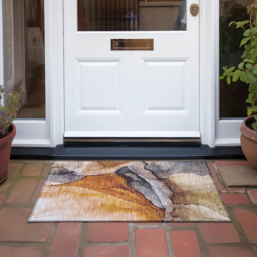 Machine Washable Indoor/Outdoor Chantille Paprika 1'8" x 2'6" Rug. Picture 6