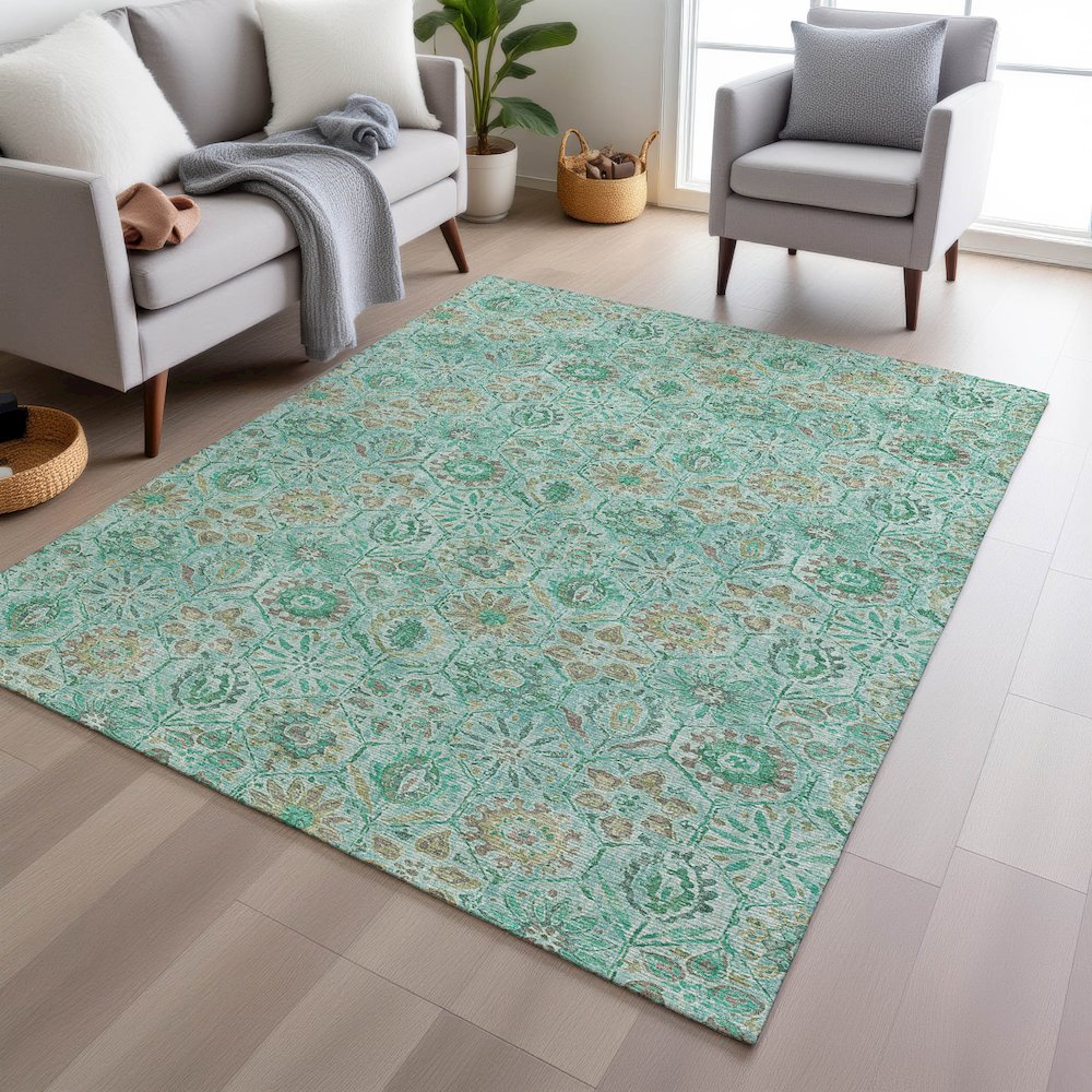 Machine Washable Indoor/Outdoor Chantille Aqua 2'6" x 3'10" Rug. Picture 5