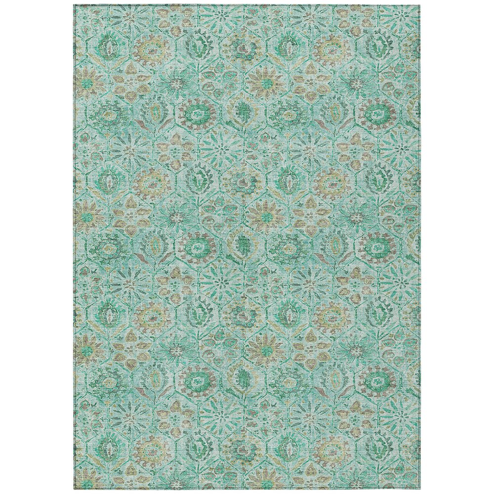 Machine Washable Indoor/Outdoor Chantille Aqua 2'6" x 3'10" Rug. Picture 1