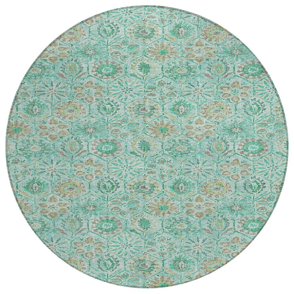 Machine Washable Indoor/Outdoor Chantille Aqua 8' x 8' Round Rug. Picture 1