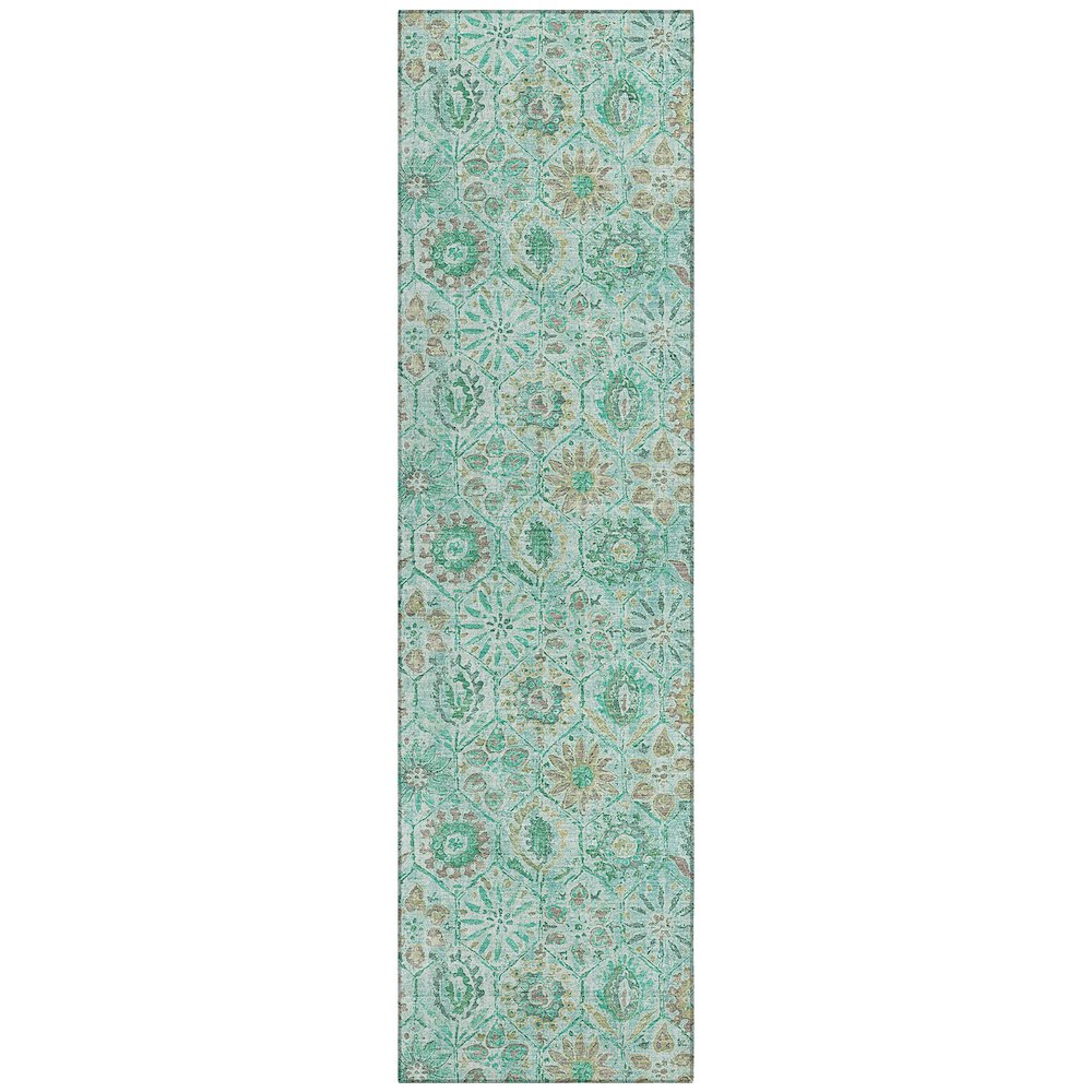 Machine Washable Indoor/Outdoor Chantille Aqua 2'3" x 7'6" Runner Rug. Picture 1