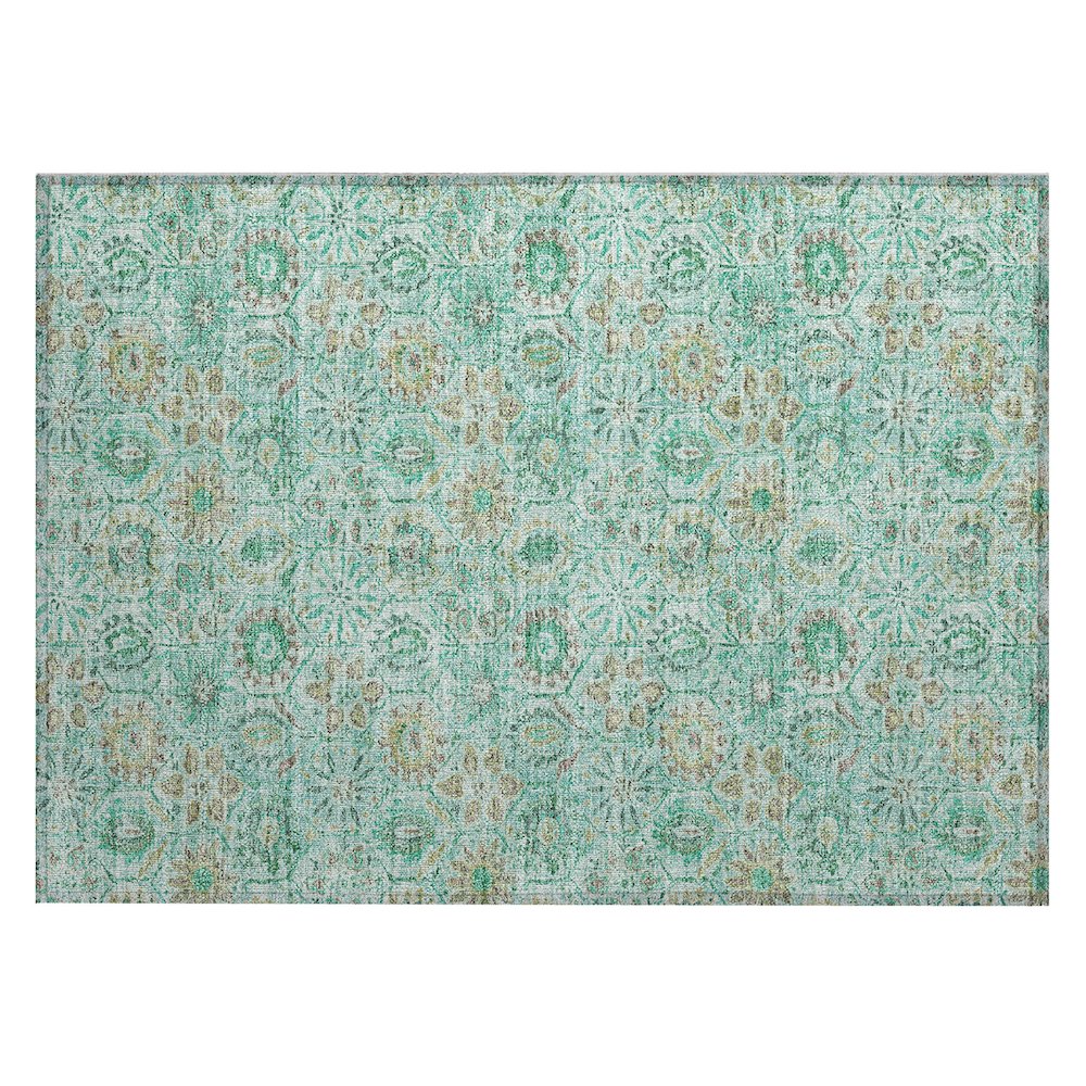 Machine Washable Indoor/Outdoor Chantille Aqua 1'8" x 2'6" Rug. Picture 1