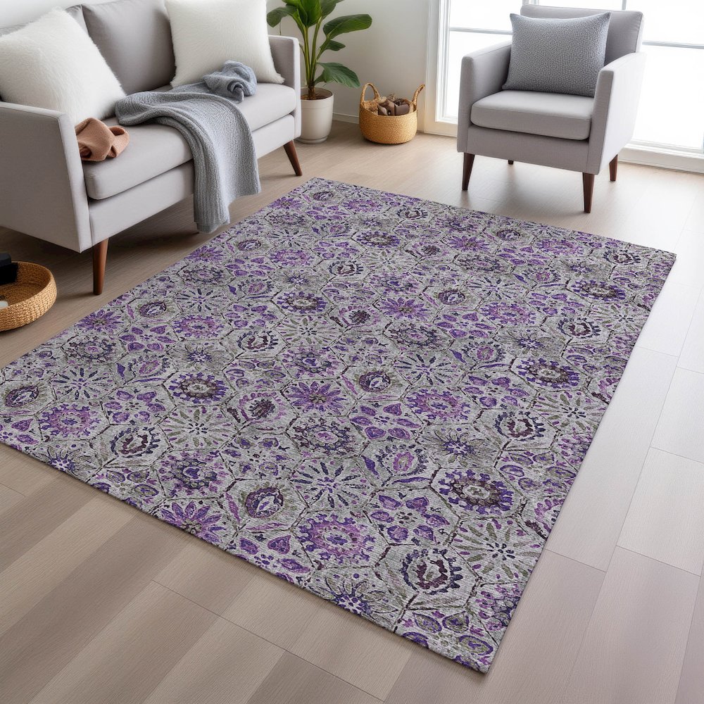 Machine Washable Indoor/Outdoor Chantille Purple 2'6" x 3'10" Rug. Picture 5